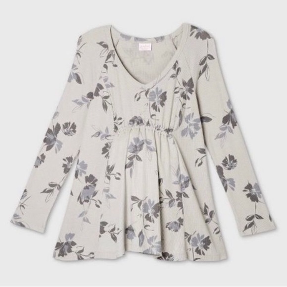 Isabel Maternity by Ingrid & Isabel Tops - Isabel Maternity by Ingrid and Isabel Long Sleeve Waffle Knit Floral Top Grey XS